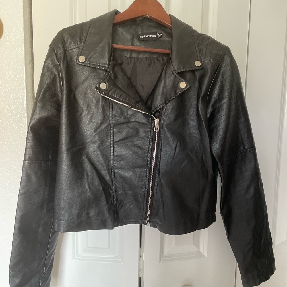 Black Basic Faux Leather Biker Jacket